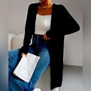 🛑SOLD🛑  New -Cozy Women's Solid - Long - Ribbed Cardigan Sweater -Size M -Black
